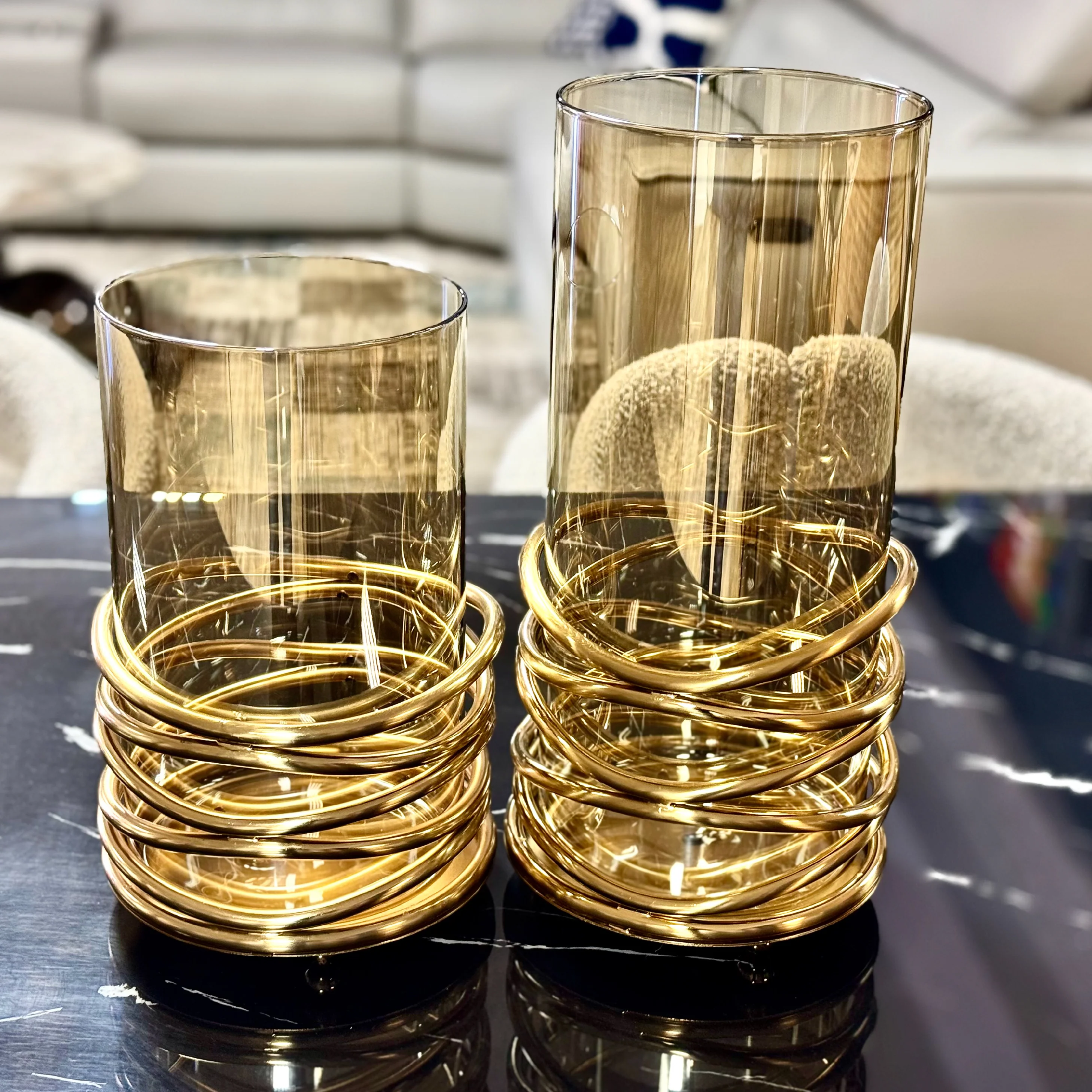 Hurricane Gold Coiled Wrap Decorative Glass Vase (Set of 2) - Image 6