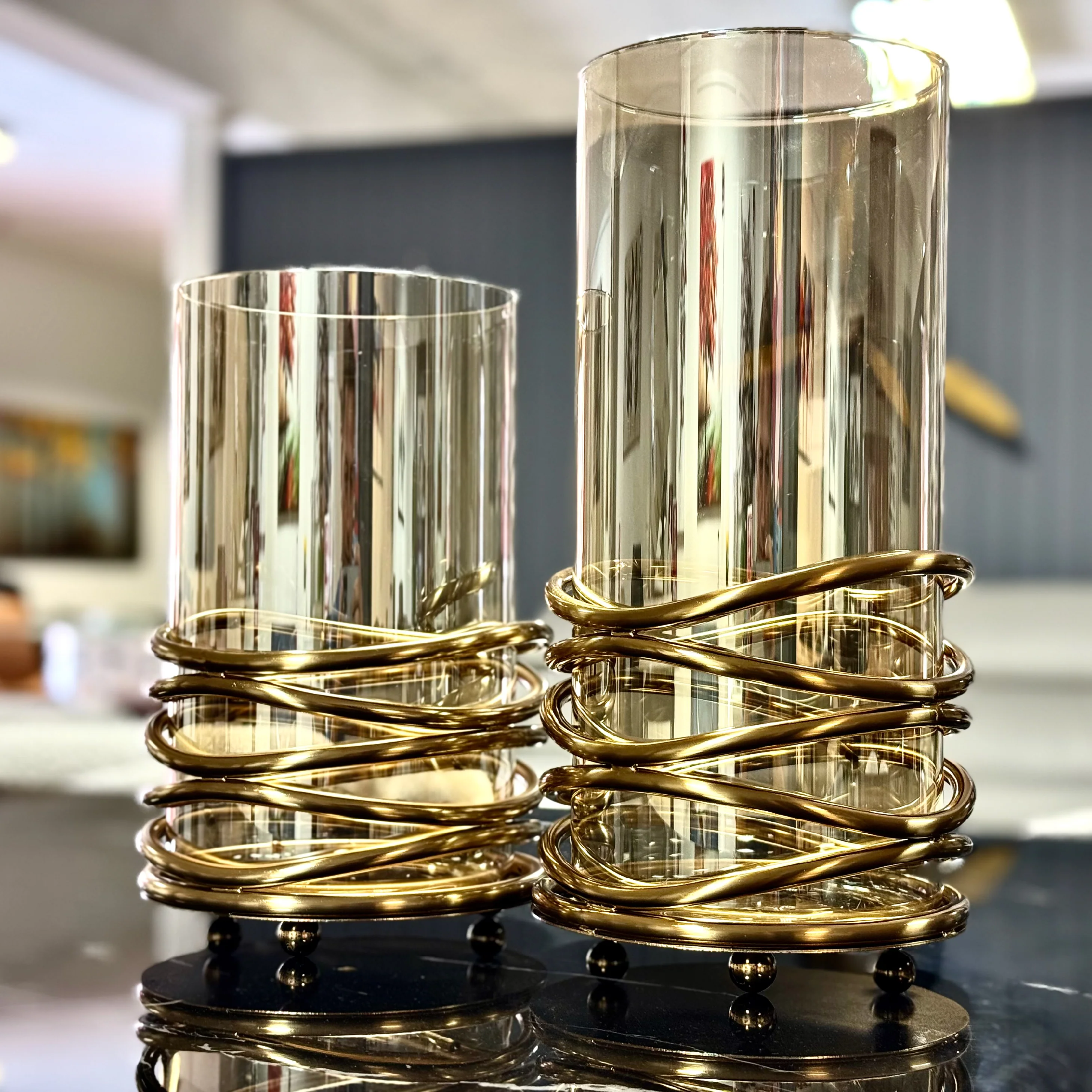Hurricane Gold Coiled Wrap Decorative Glass Vase (Set of 2) - Image 7