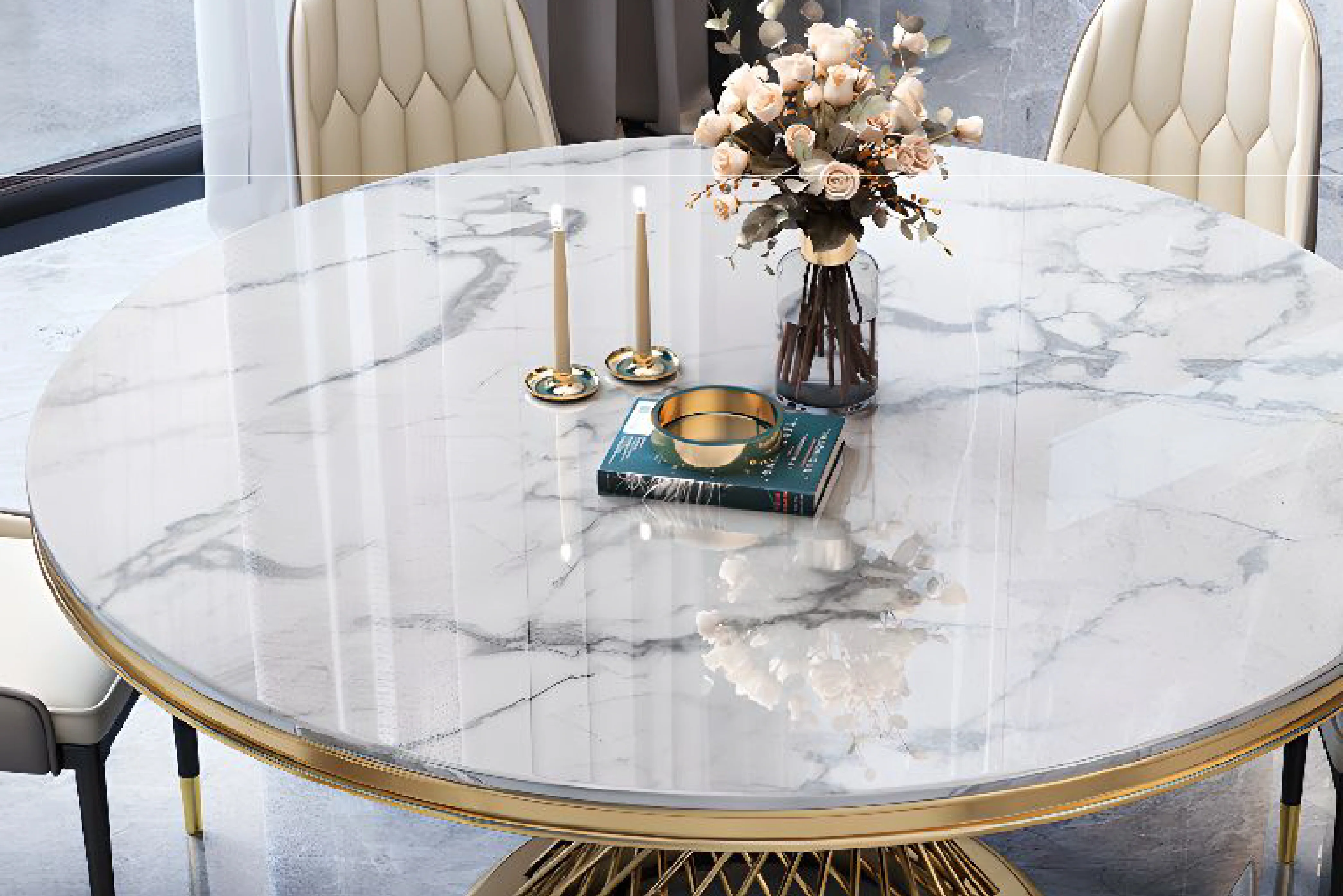 Kimber Pedestal Marble Dining Table - Image 6