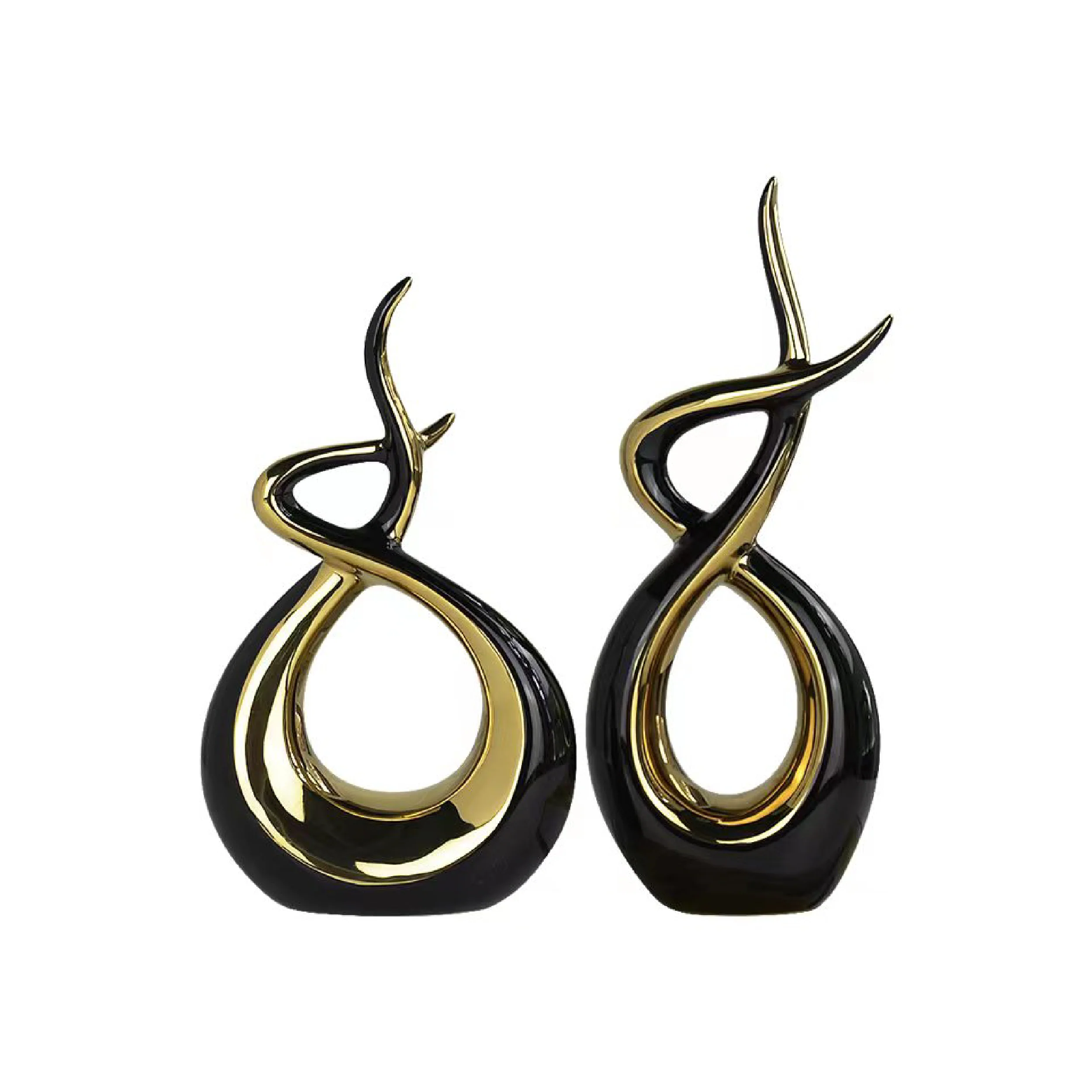 Ceramic Flame Sculpture Black & Gold - Image 3