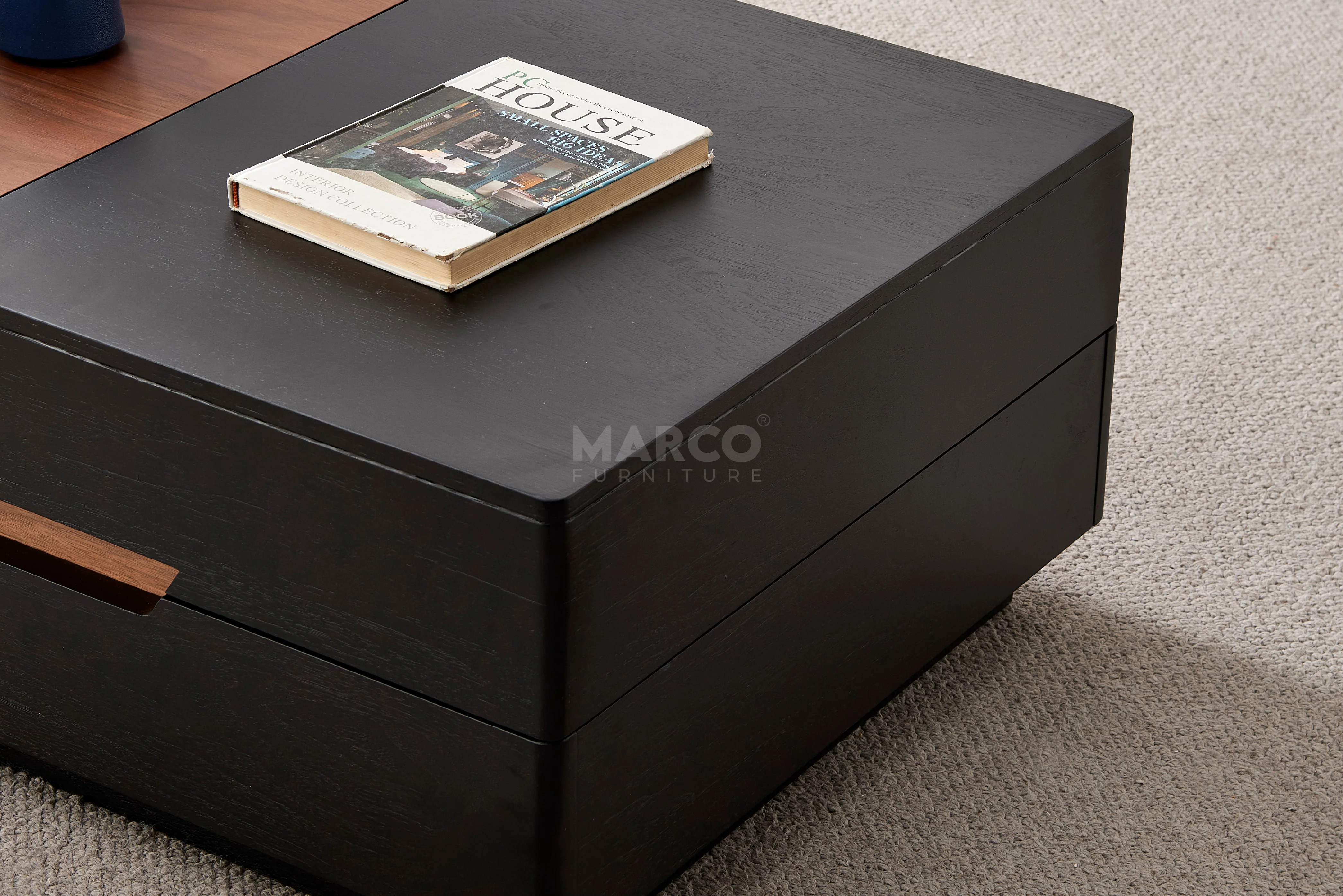 London Modern Coffee Table with Storage (Walnut and Matte Black) - Image 5