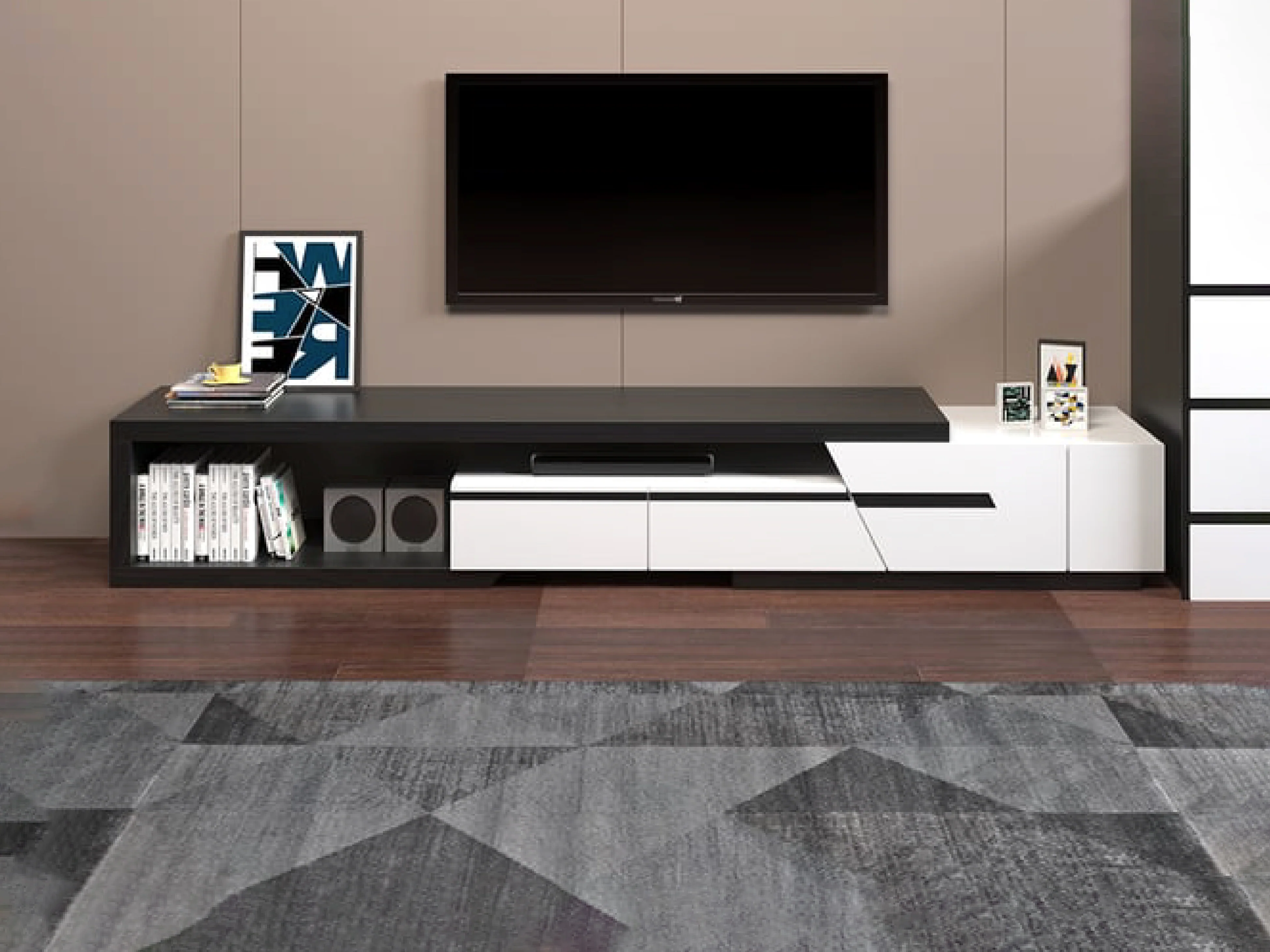 London Extendable Modern TV Unit in Black and White