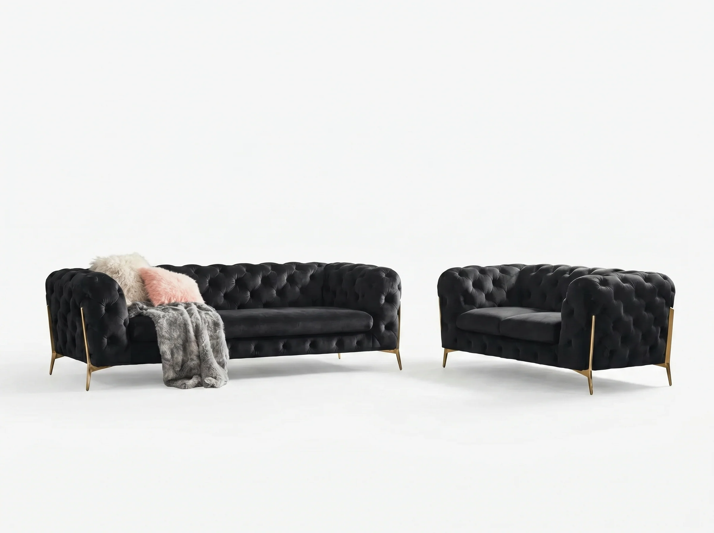 Marcus Velvet Chesterfield Sofa – Black Tufted Lounge with Gold Legs - Image 3