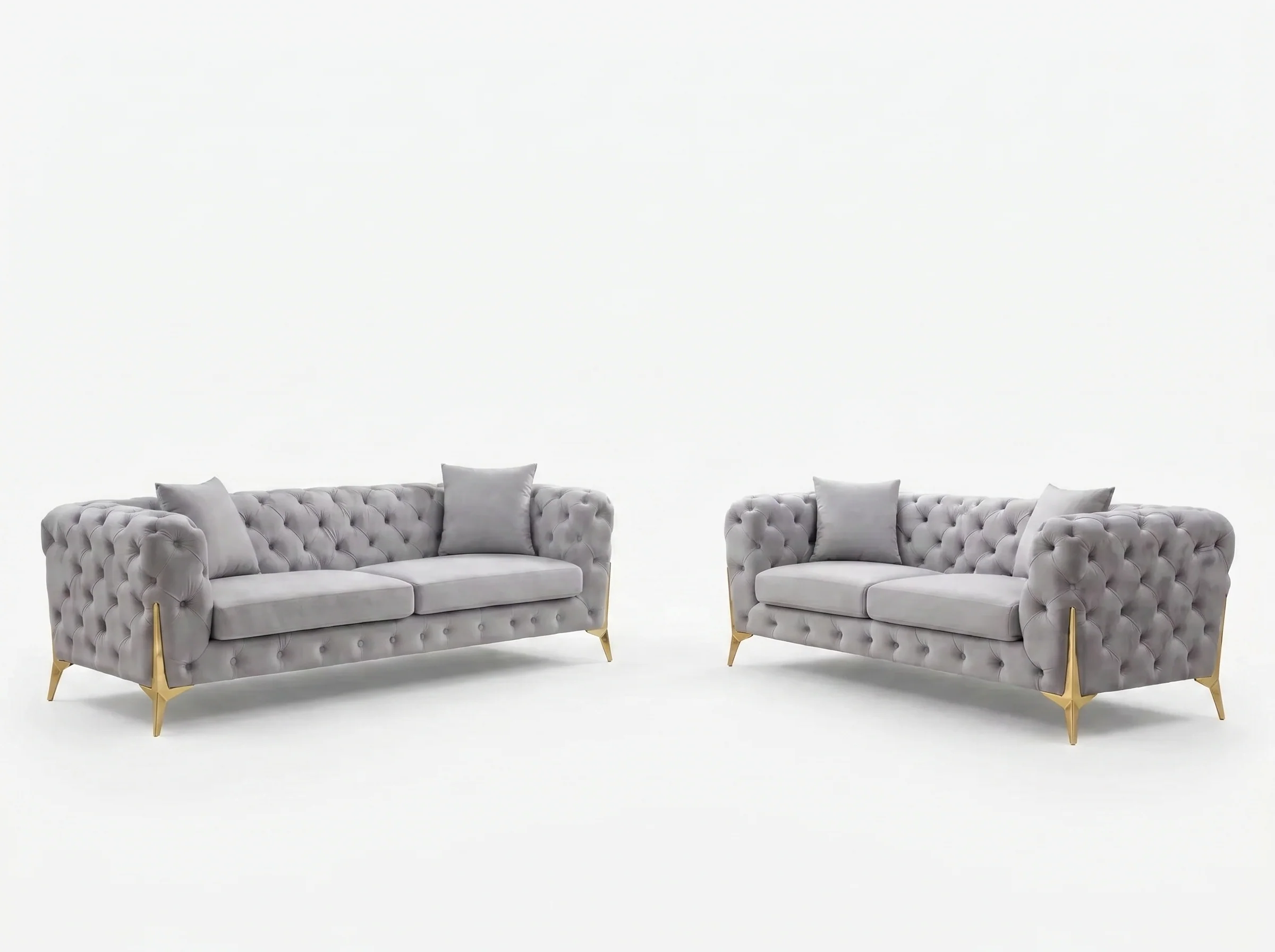 Marcus Velvet Chesterfield Sofa – Grey Tufted Lounge with Silver Legs - Image 4