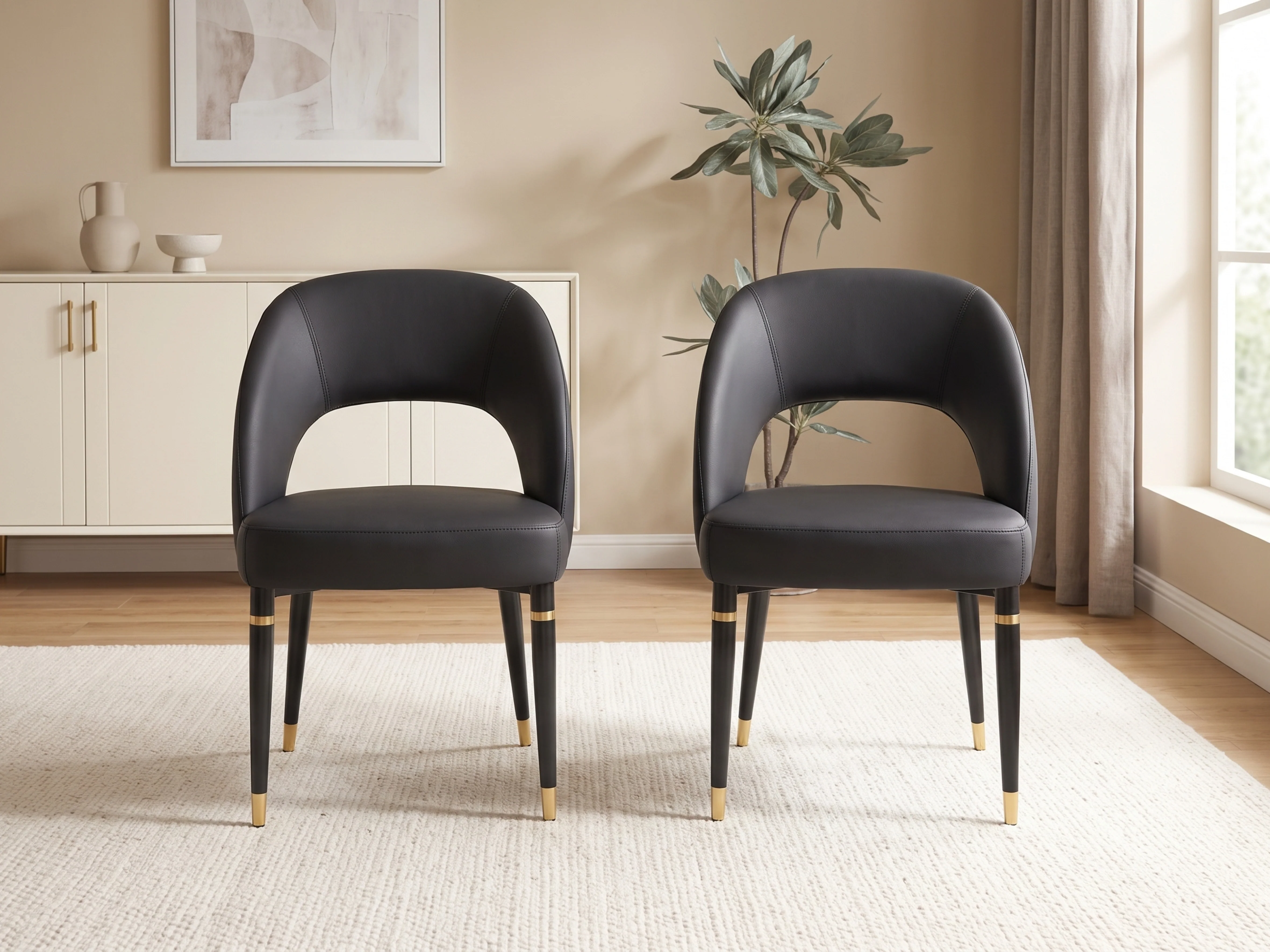 Milan Black Leather Dining Chair with Curved Backrest