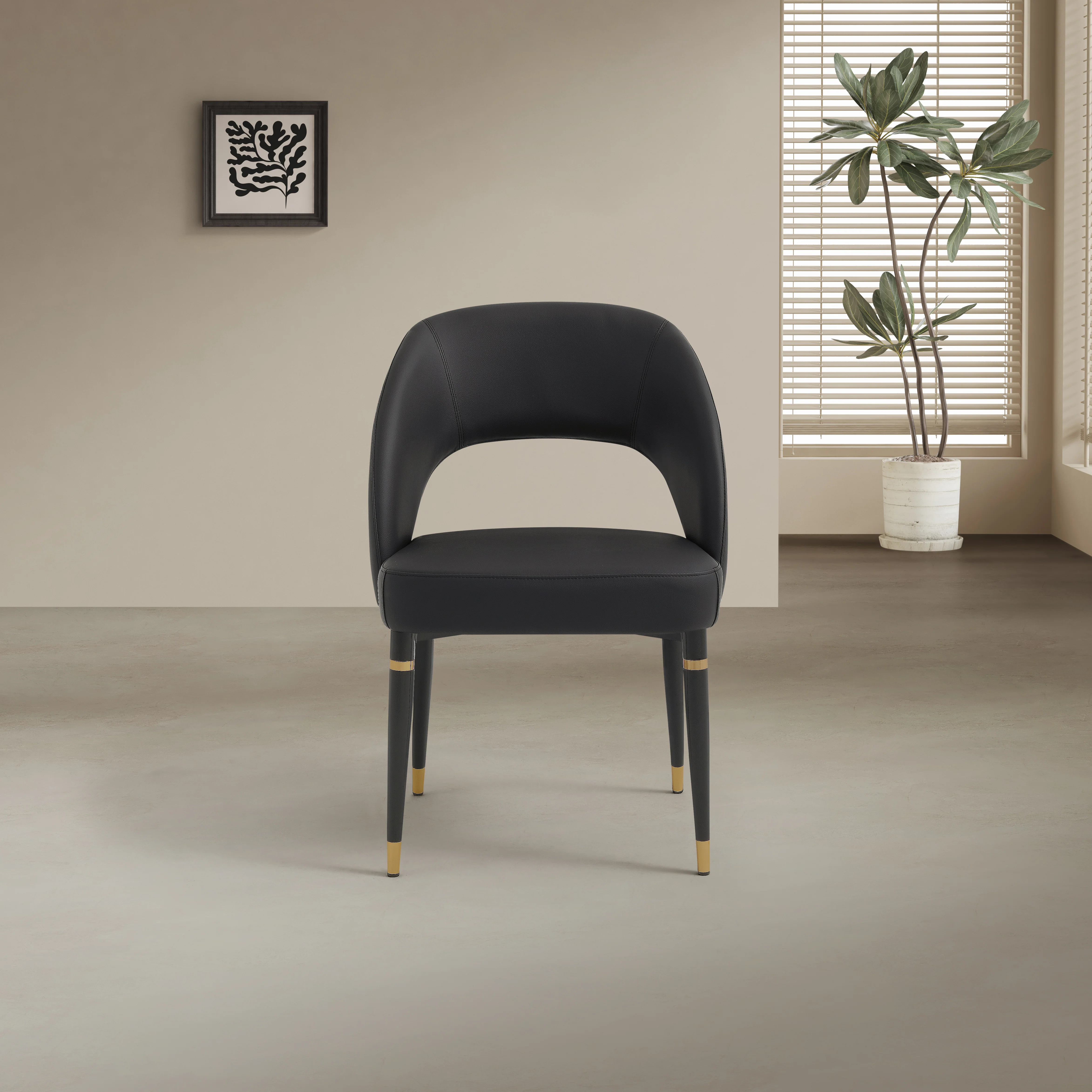 Milan Black Leather Dining Chair with Curved Backrest - Image 6