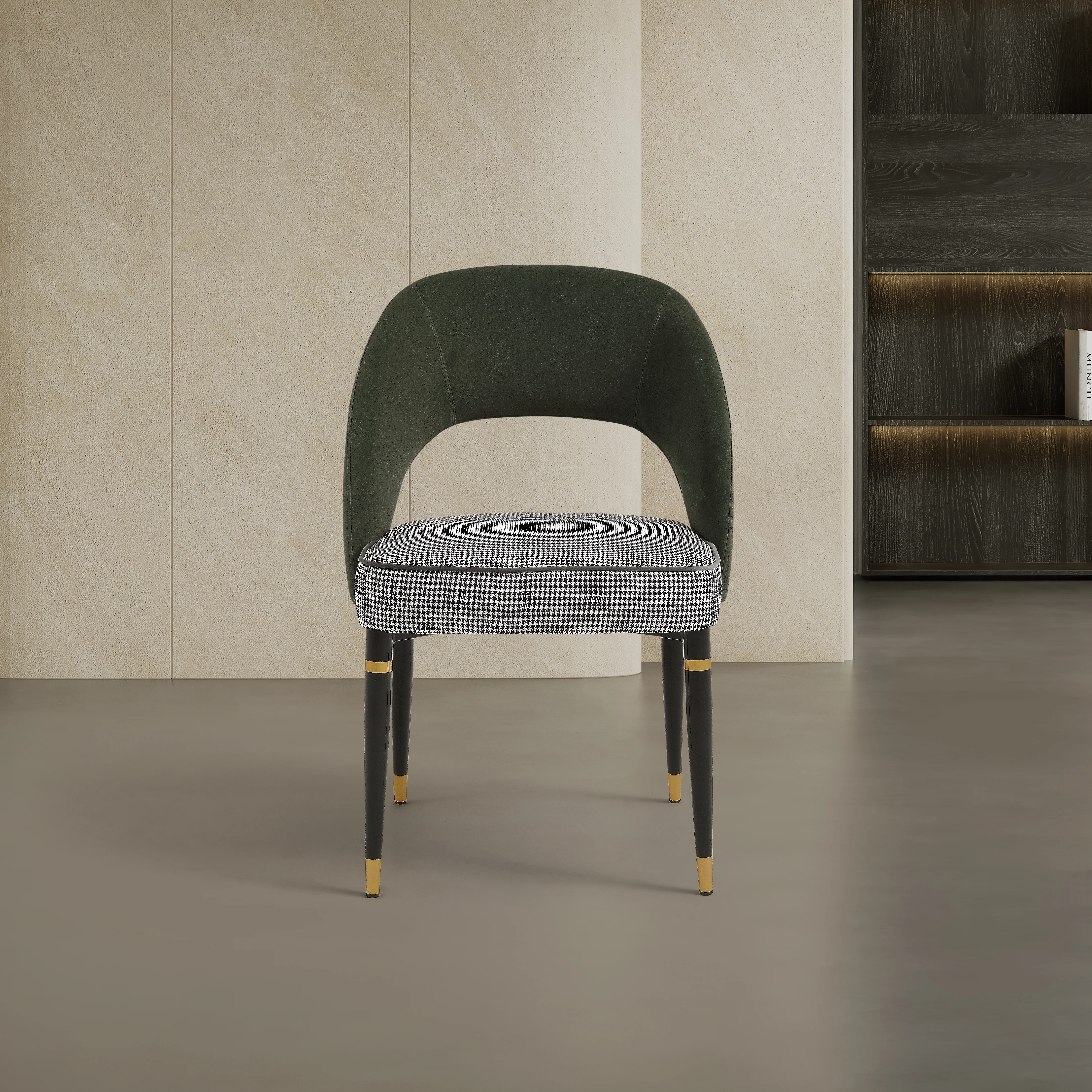 Milan Emerald Green Velvet Dining Chair with Houndstooth Seat - Image 6
