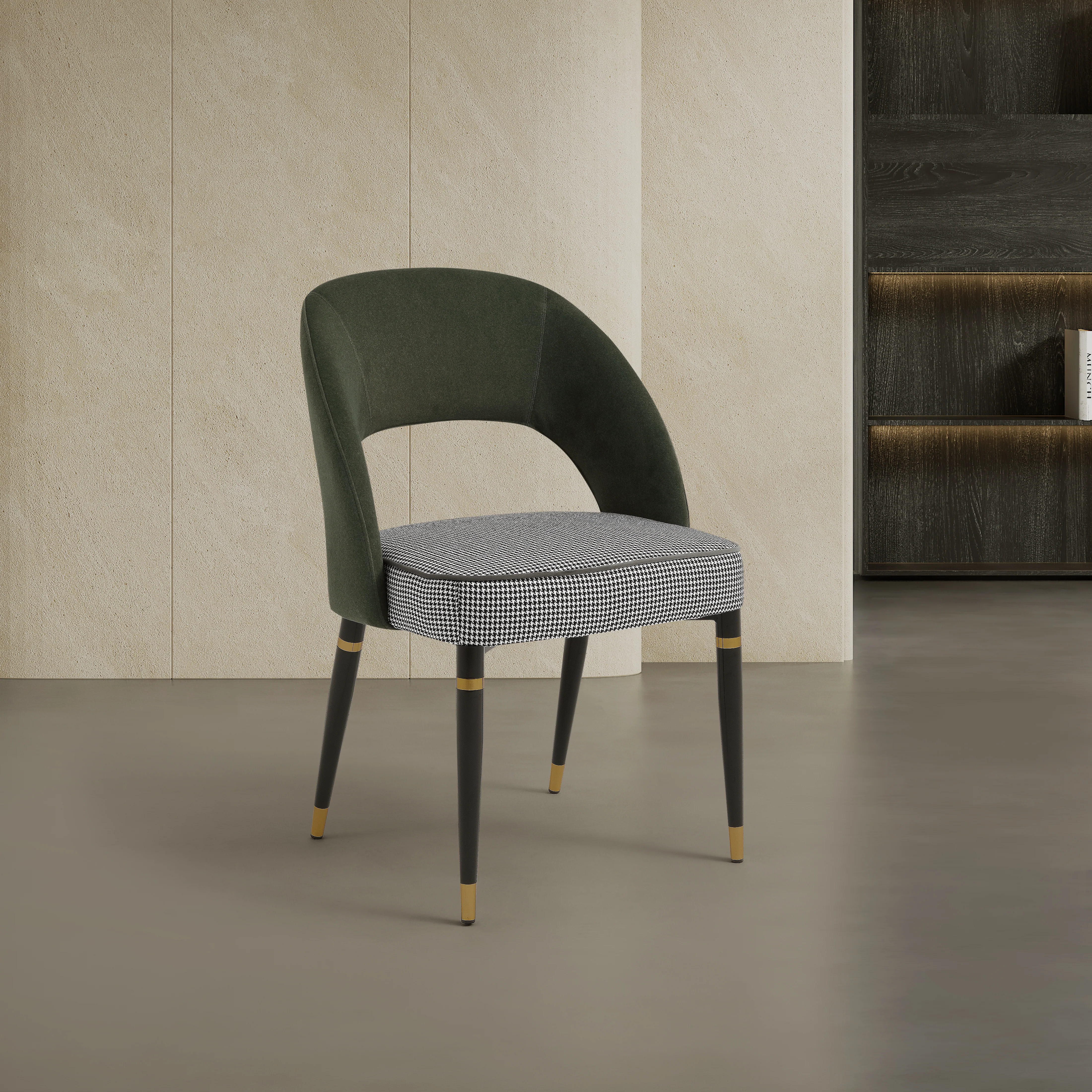 Milan Emerald Green Velvet Dining Chair with Houndstooth Seat - Image 7
