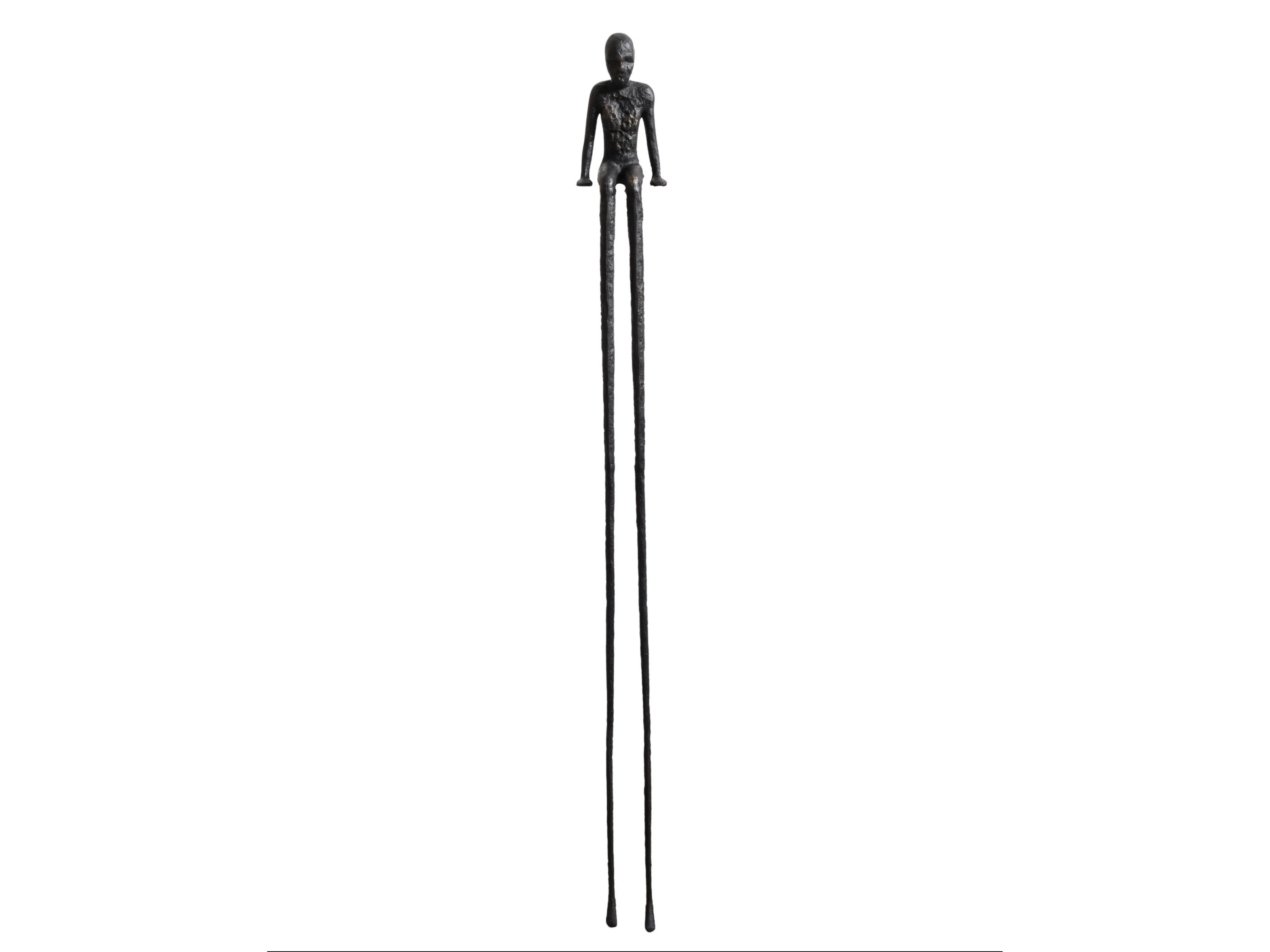 Minimalist Long-Legged Figurine – Black & Gold Metal Sculpture - Image 2