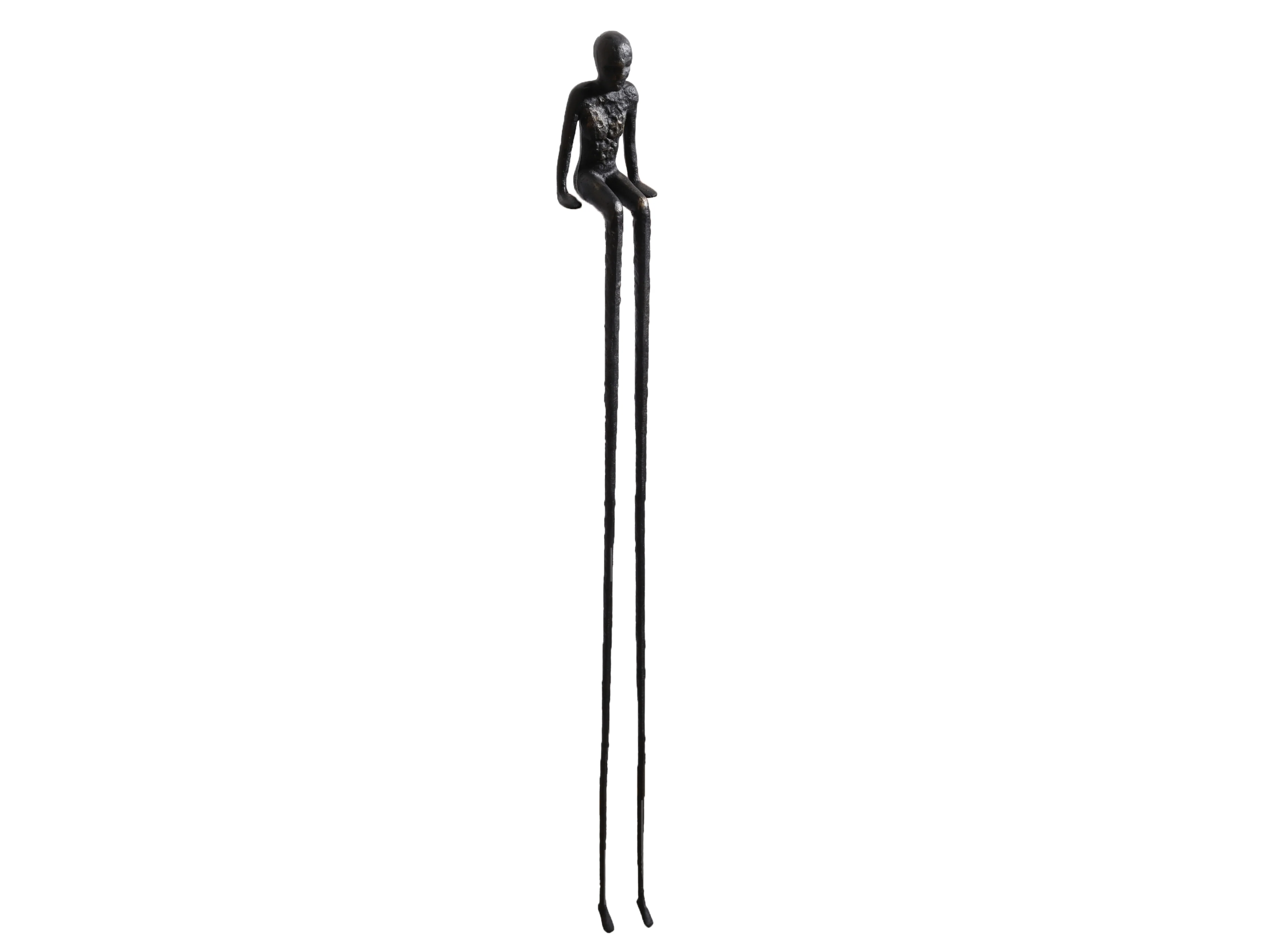 Minimalist Long-Legged Figurine – Black & Gold Metal Sculpture - Image 3