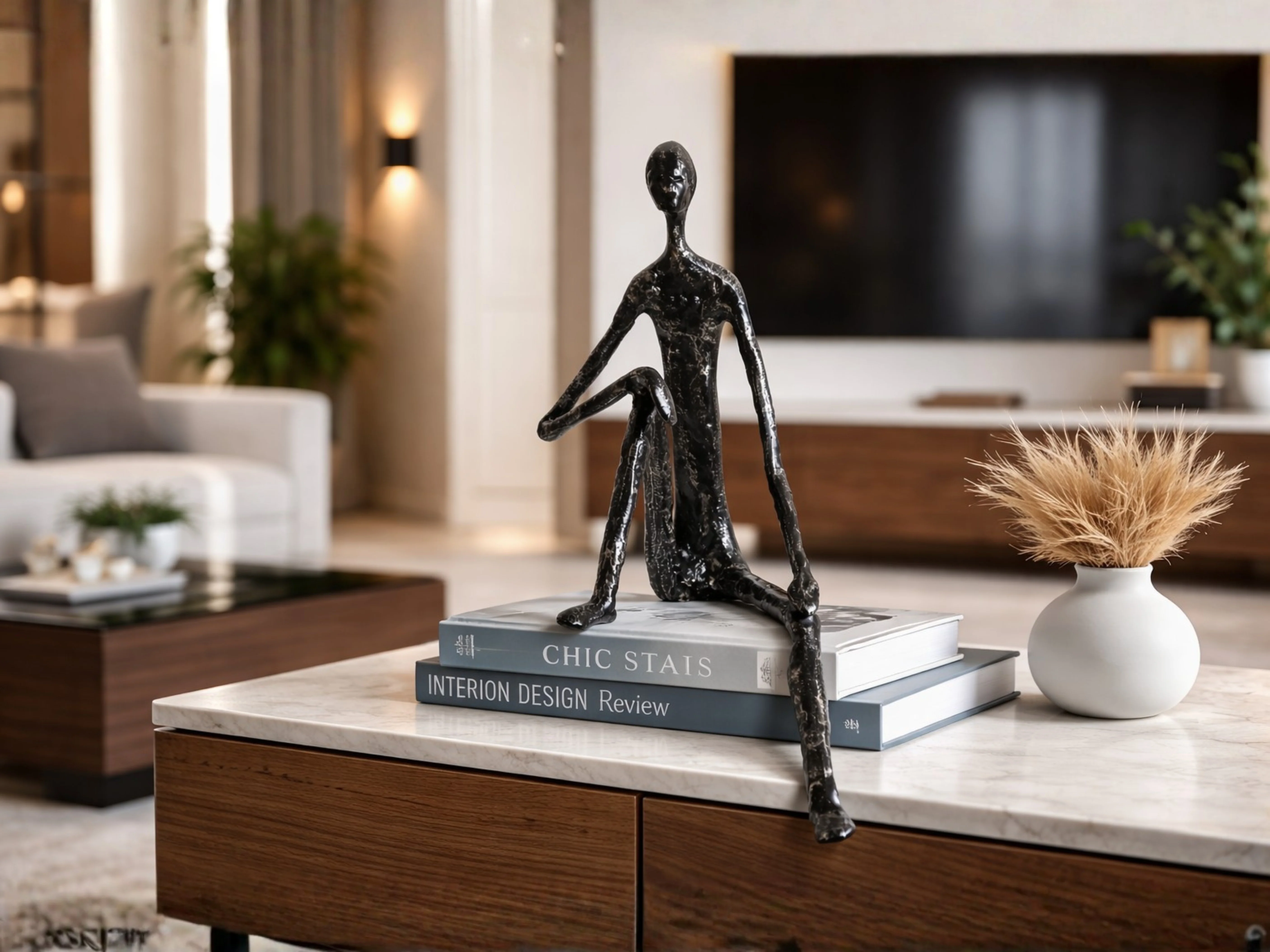 Minimalist Nordic Sitting Figurine β Black & Gold Metal