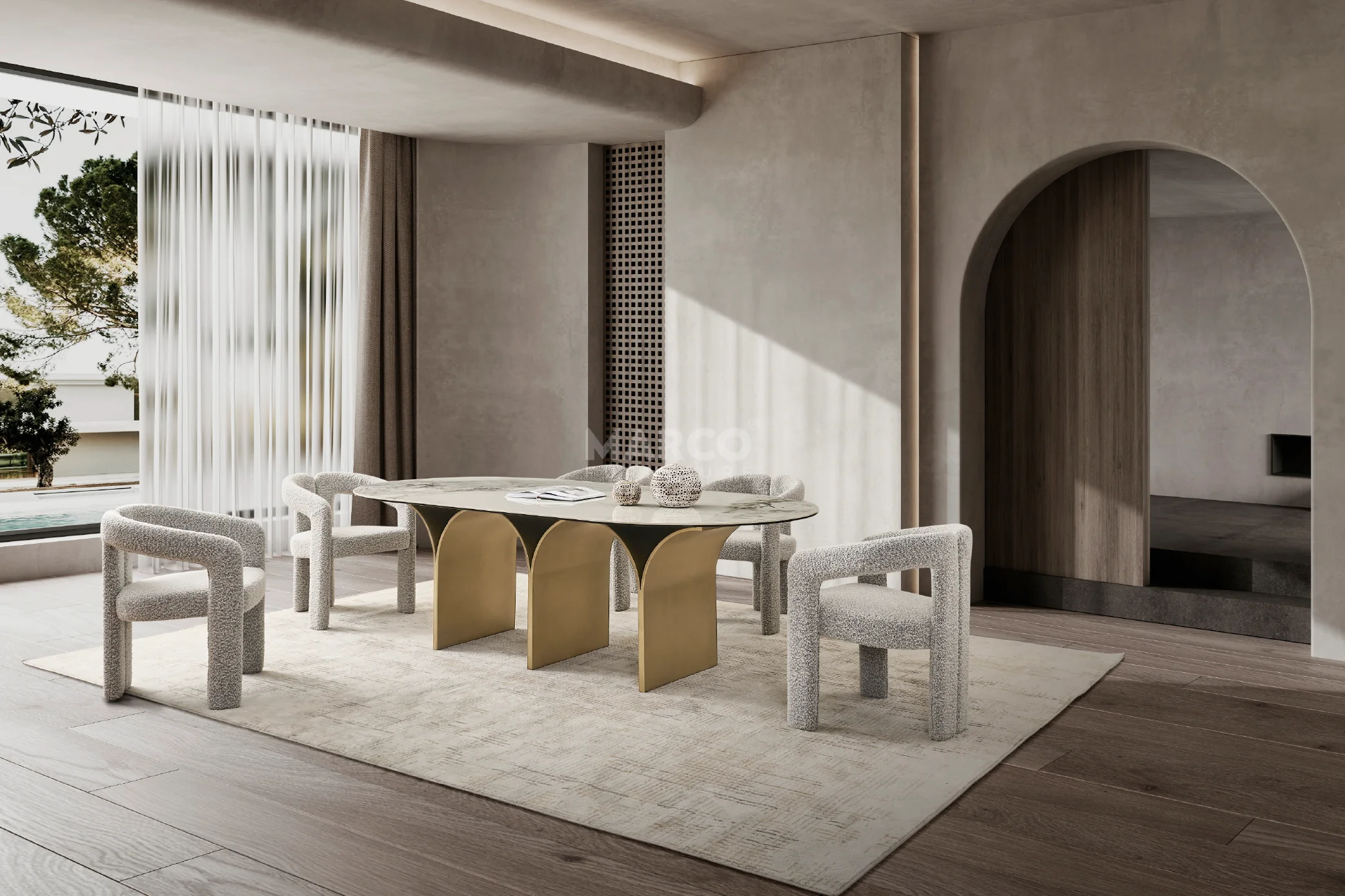 Nirvana Boucle Fabric Modern Dining Chair (Salt & Pepper) - Image 5