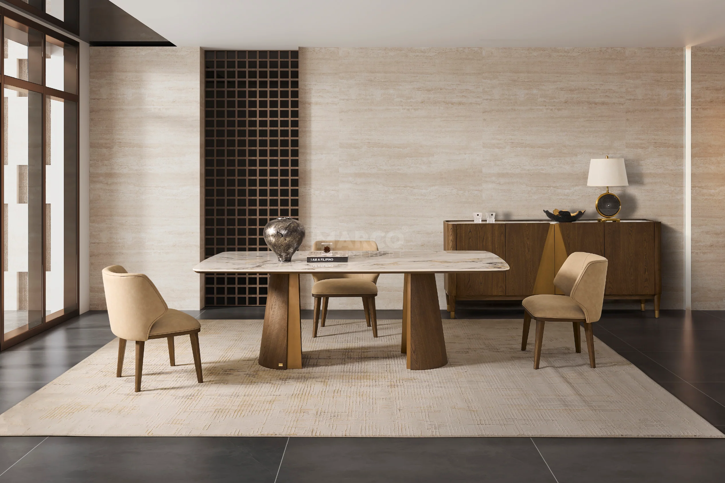 Olmo Fiorito 8 Seater Rectangular Dining Table - Pandora Brown Sintered Stone Top - Image 3