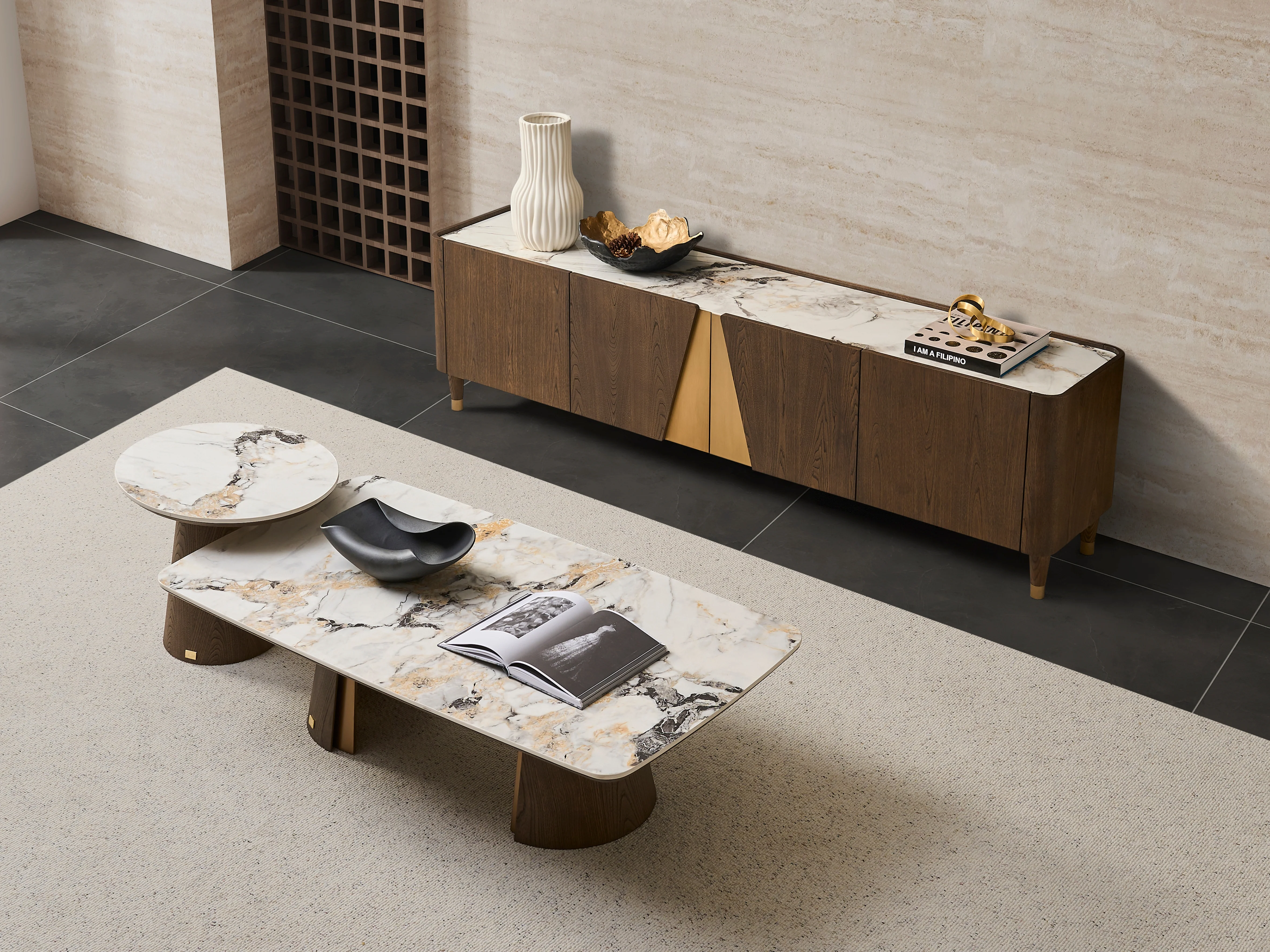 Olmo Fiorito TV Unit with Storage - Pandora Sintered Stone Top