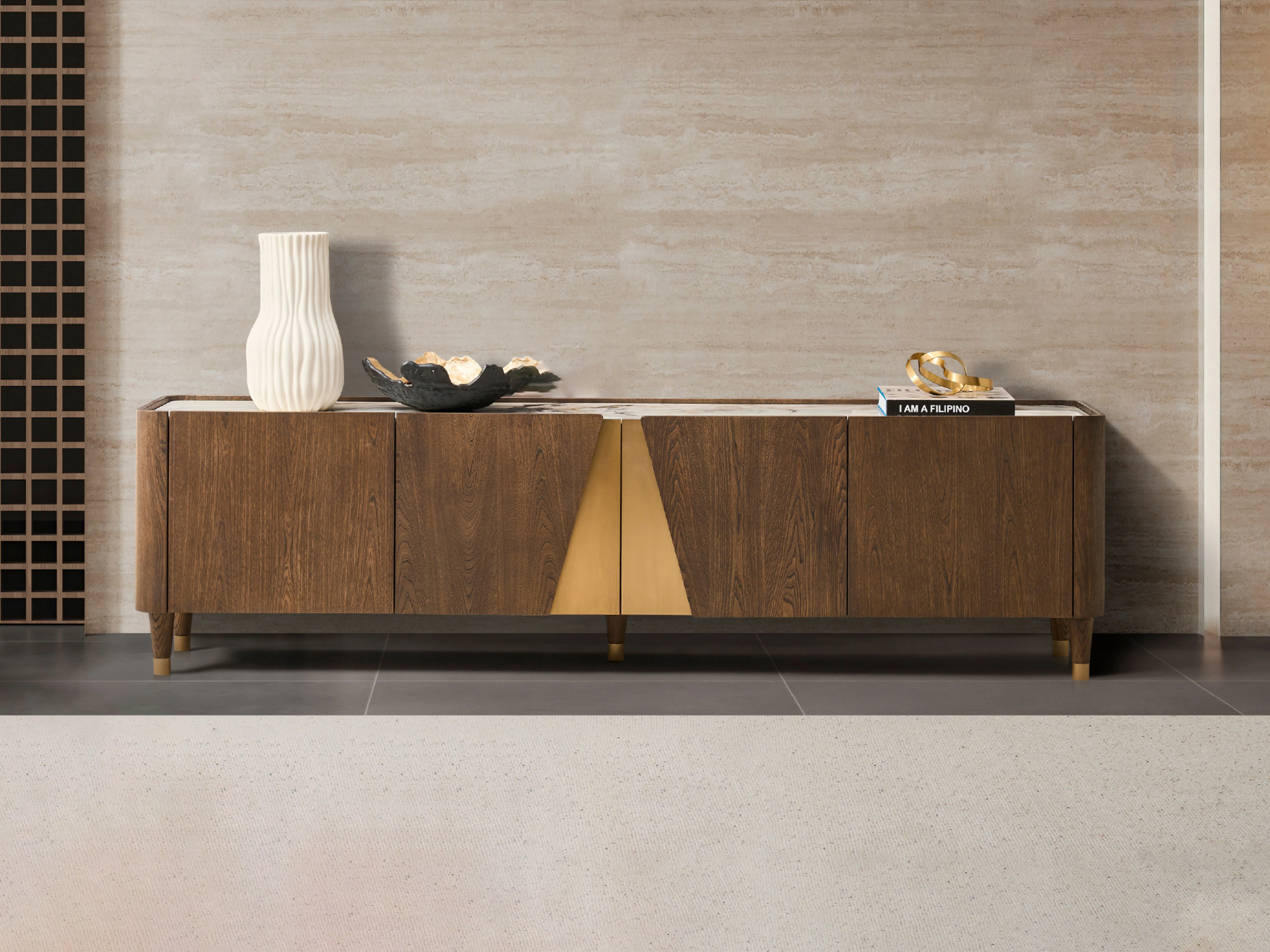 Olmo Fiorito TV Unit with Storage - Pandora Sintered Stone Top - Image 2