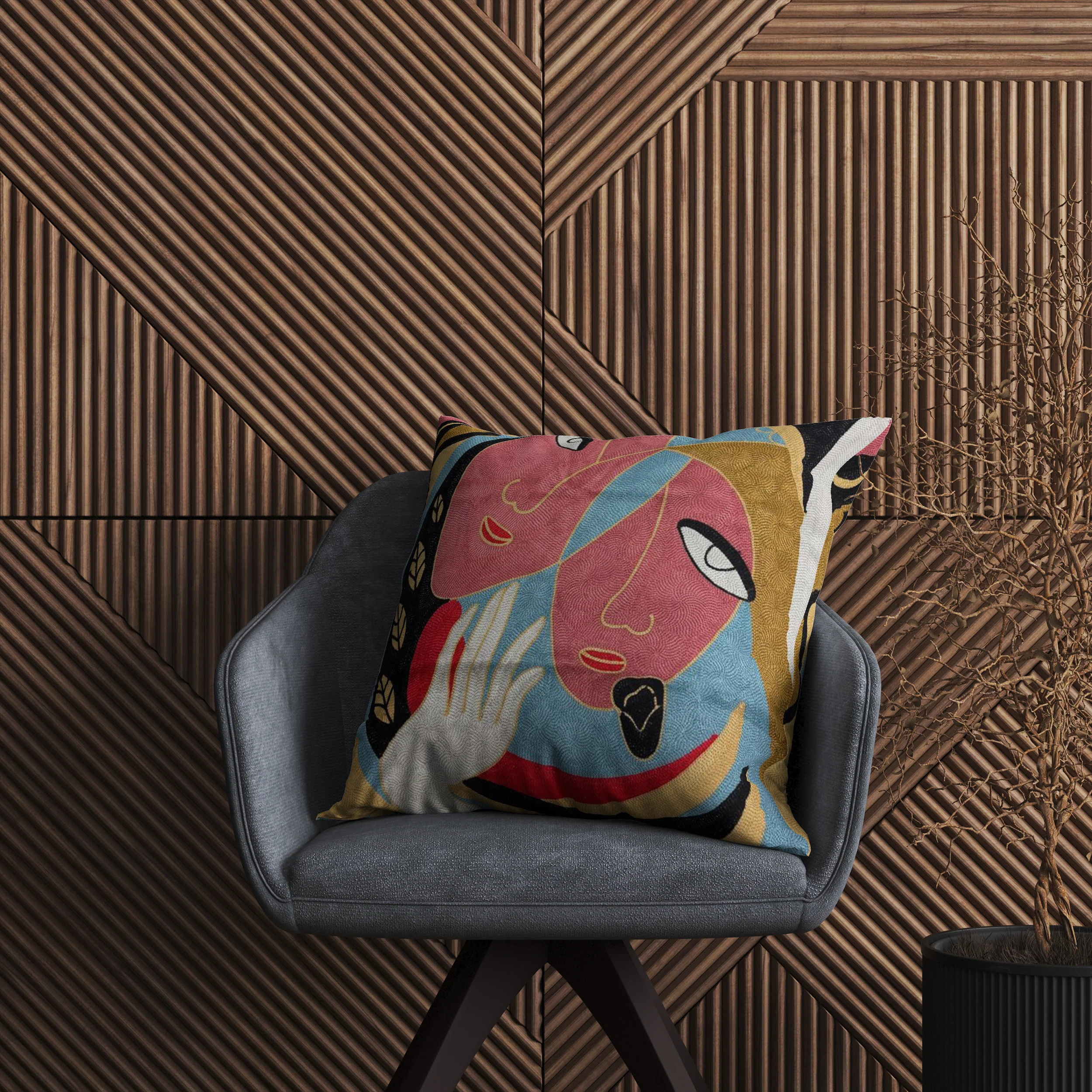 Canvas Two Faced Woman Abstract Cushion - Image 2
