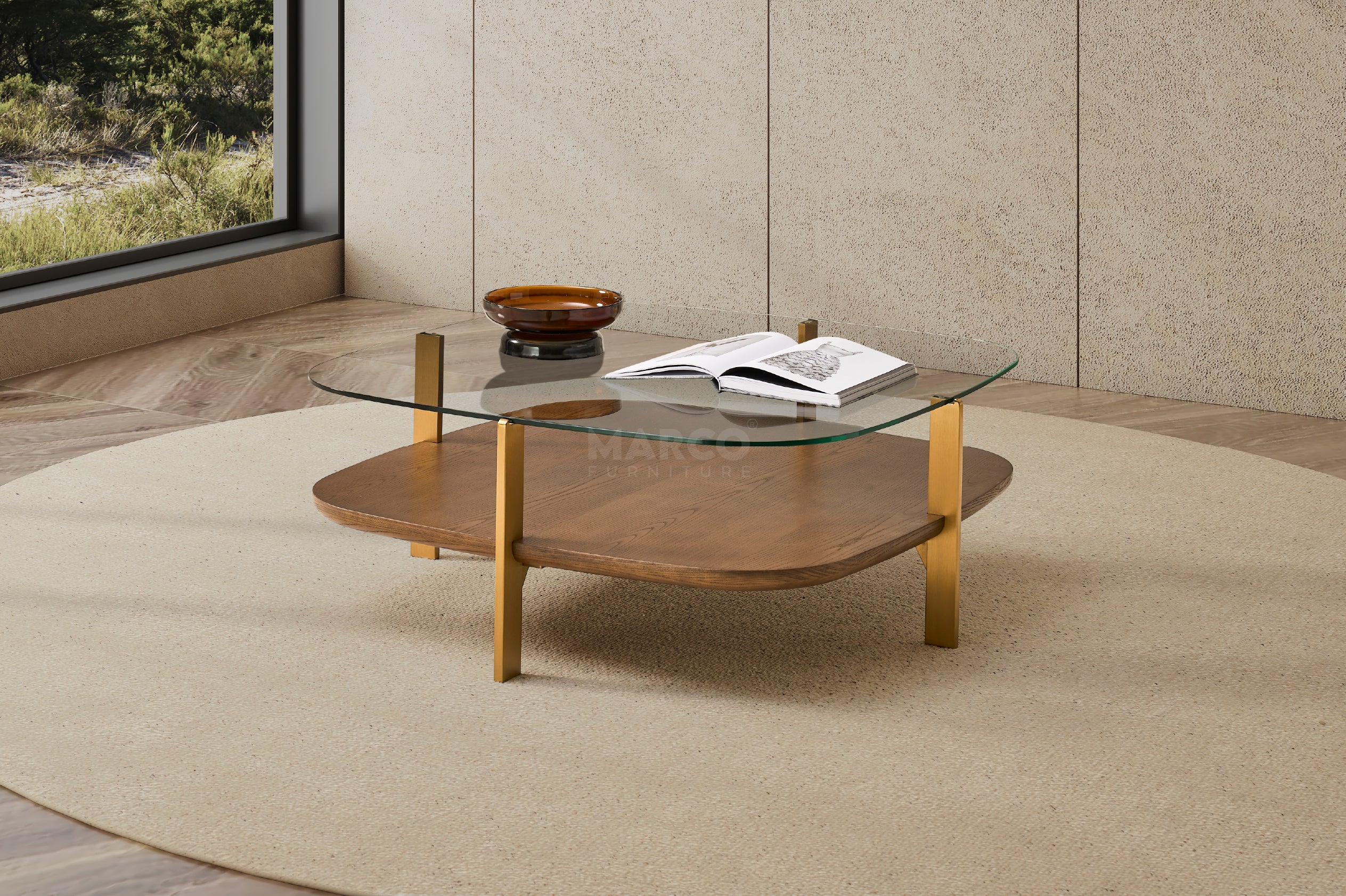 Roma Tempered Glass Designer Coffee Table - Stainless Steel Legs - Image 2