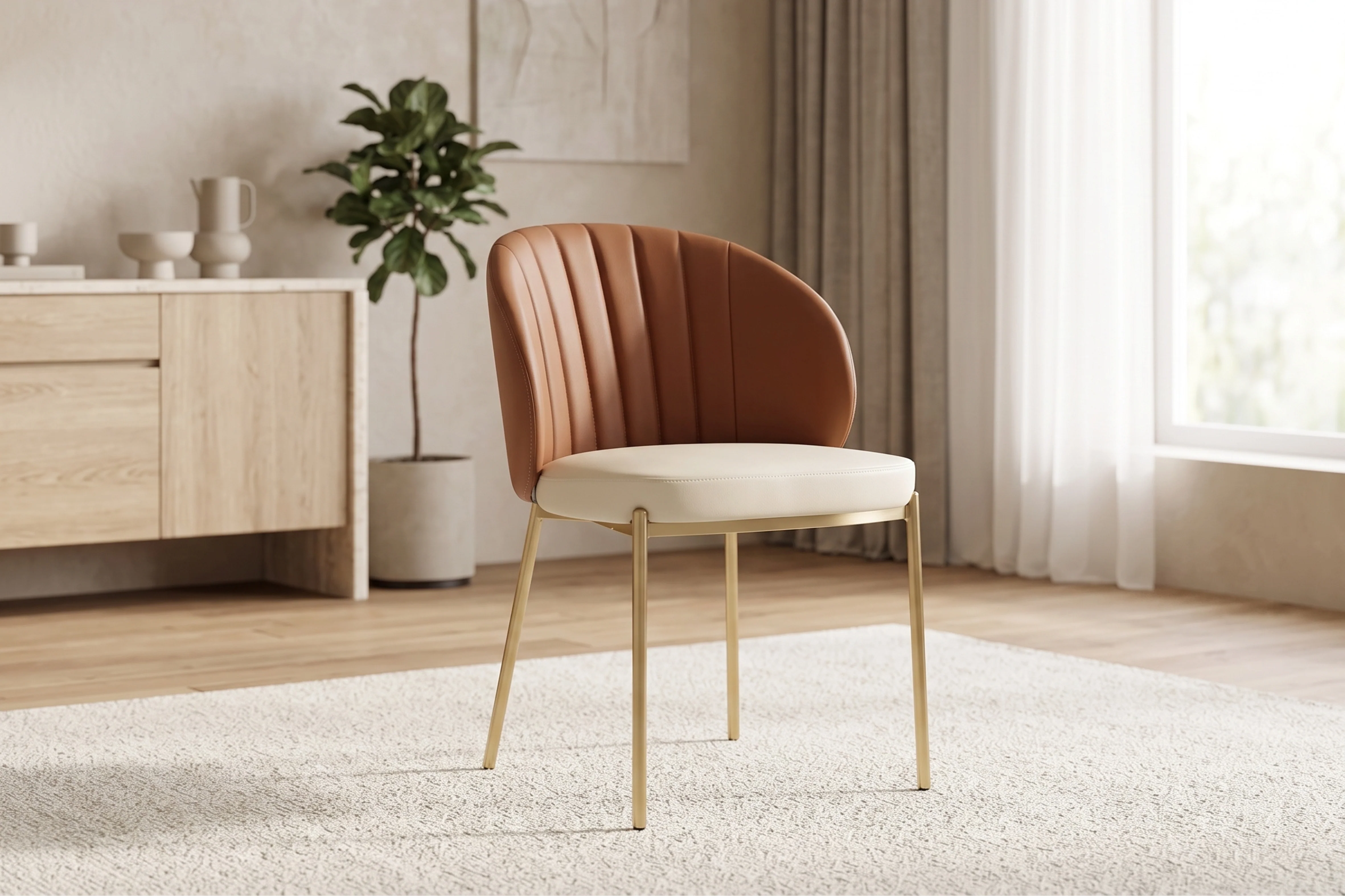 Selena Leather Dining Chair - Cognac Brown - Image 2