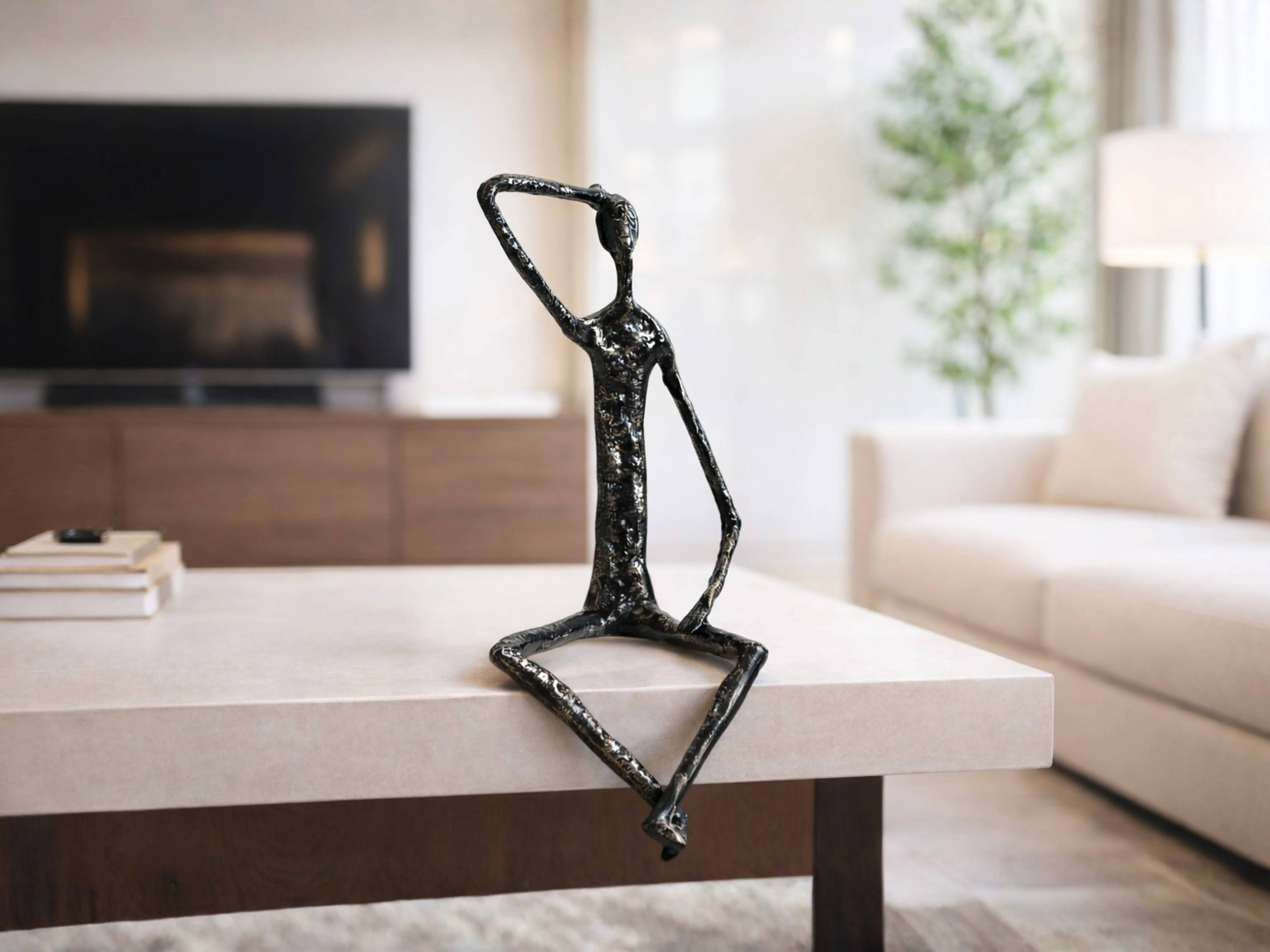 Thinking Man Figurine β Black & Gold Metal Shelf Sculpture