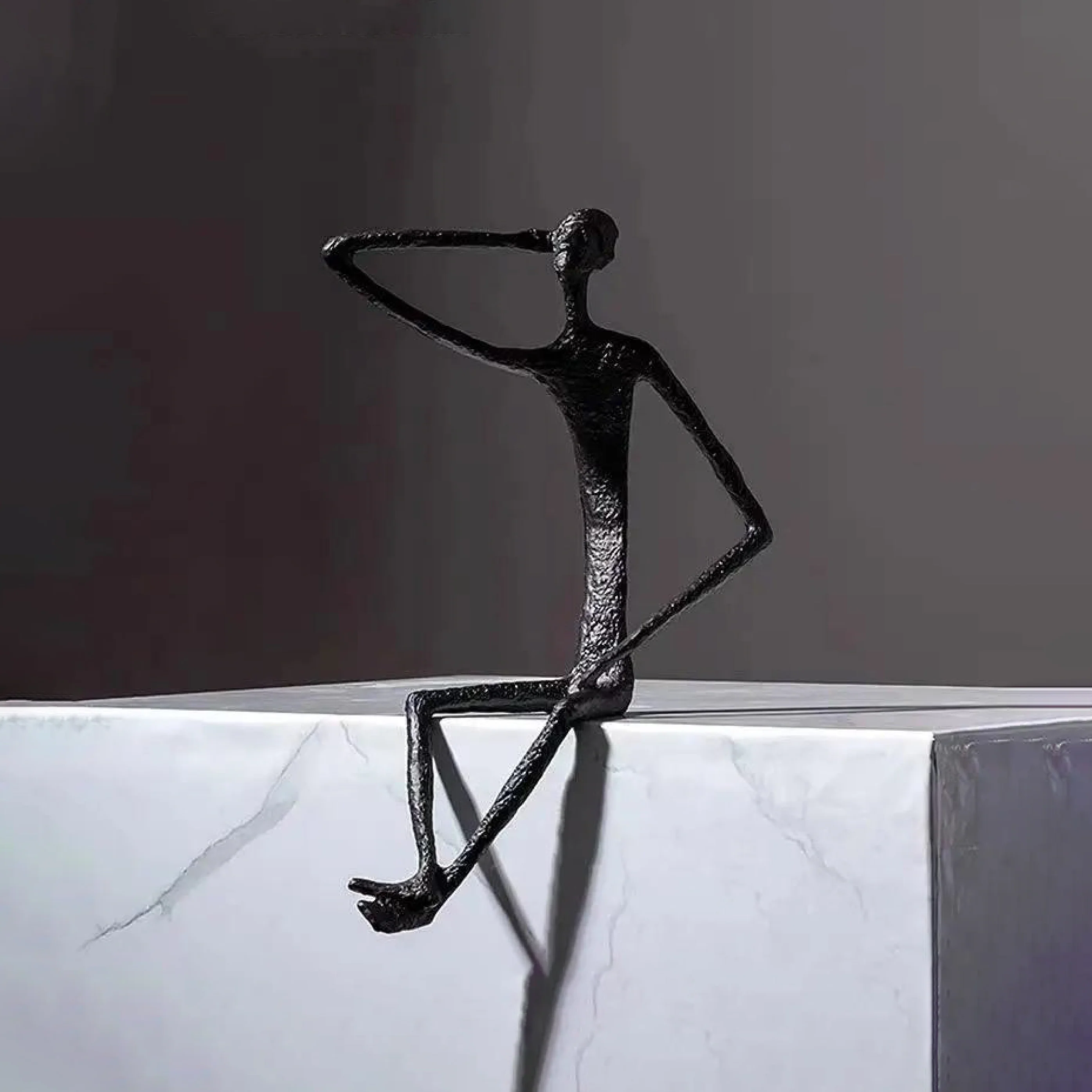Thinking Man Figurine β Black & Gold Metal Shelf Sculpture - Image 4