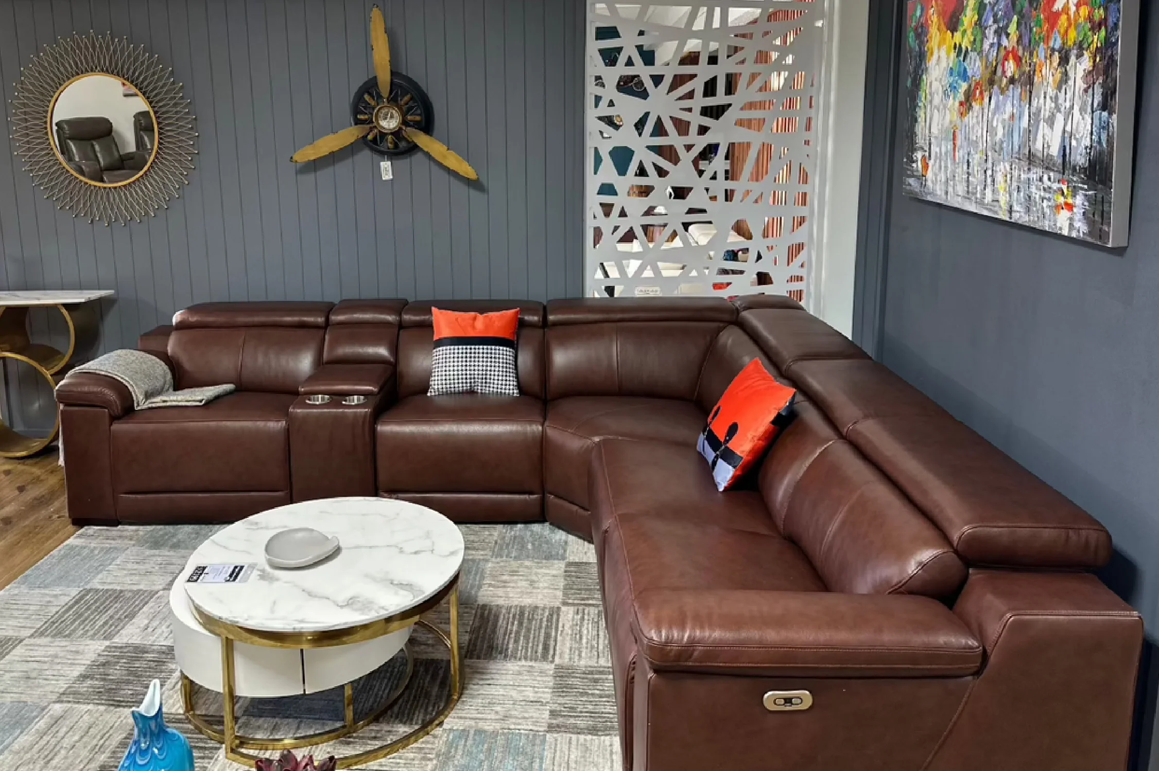Victoria L-Shape Leather Lounge - Modular Corner Recliner Sofa - Image 14
