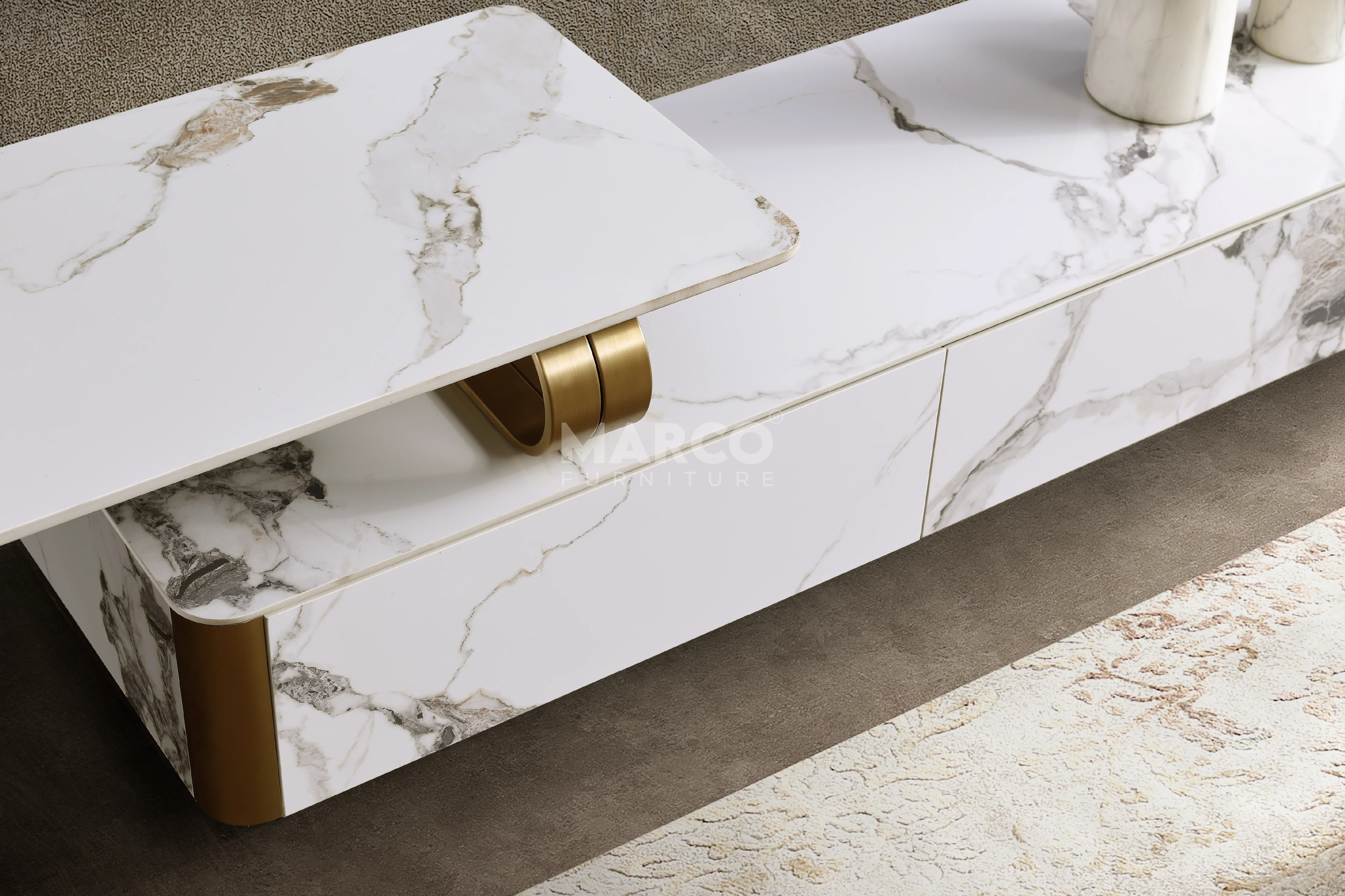 Vittoria Sintered Stone Extendable TV Unit - Gold Stainless Steel Base - Image 10