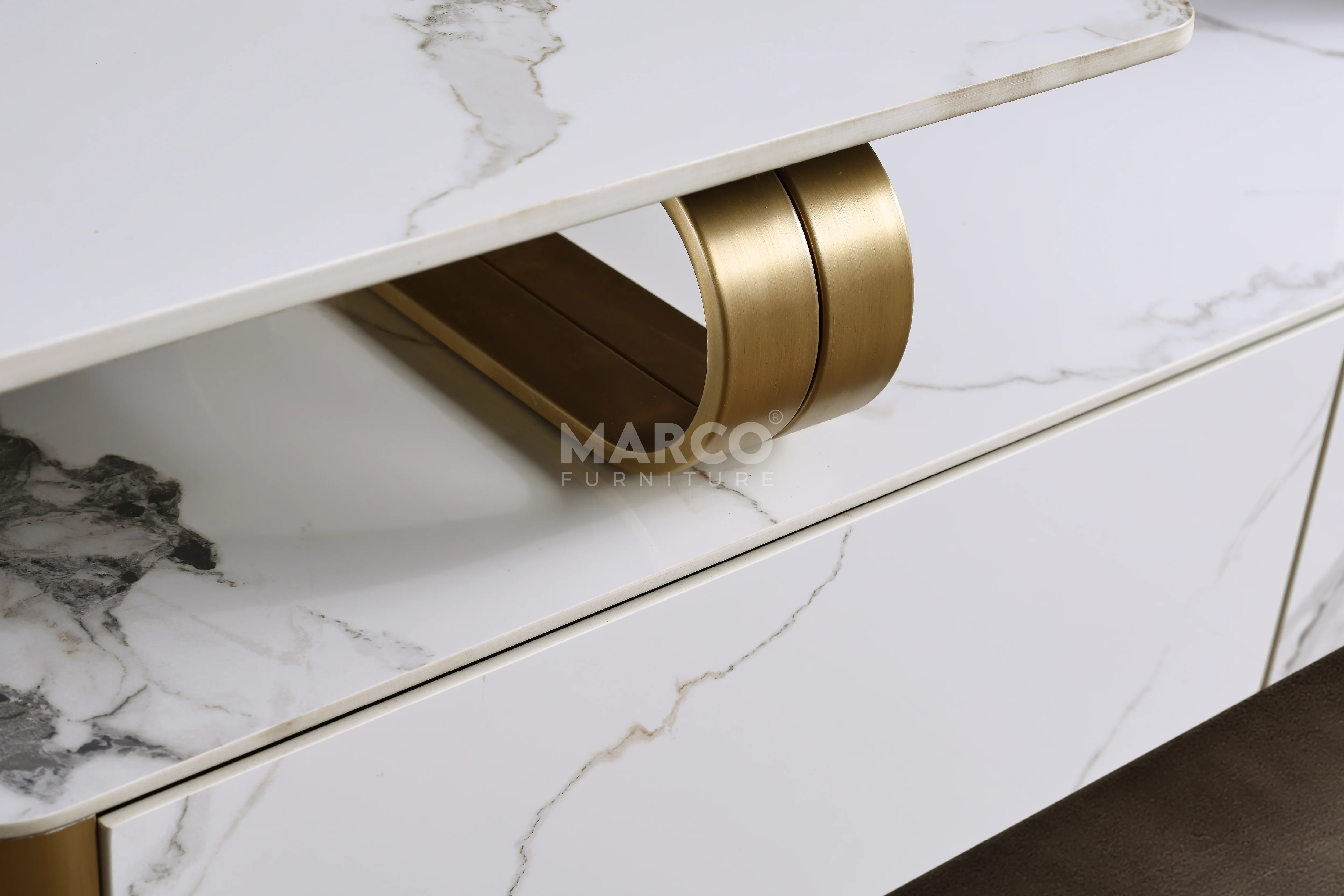 Vittoria Sintered Stone Extendable TV Unit - Gold Stainless Steel Base - Image 11
